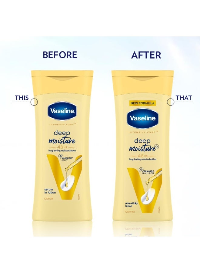Vaseline Deep Moisture Body Lotion with Ceramide Hyaluron Moisture Fillers | 10X More Moisture for Cushion Soft Glowing Skin |Lightweight Non-Sticky Formula | 200ml - Image 3
